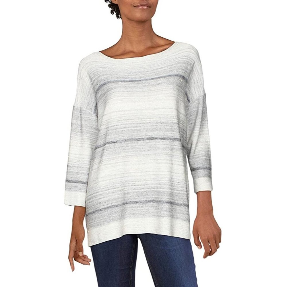 Nwt Lafayette 148 Ombre Stripe Linen Blend Bateau Neck Shirt Zinc Multi Size L